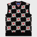 Checkered Floral Sweater Vest - Black Floral