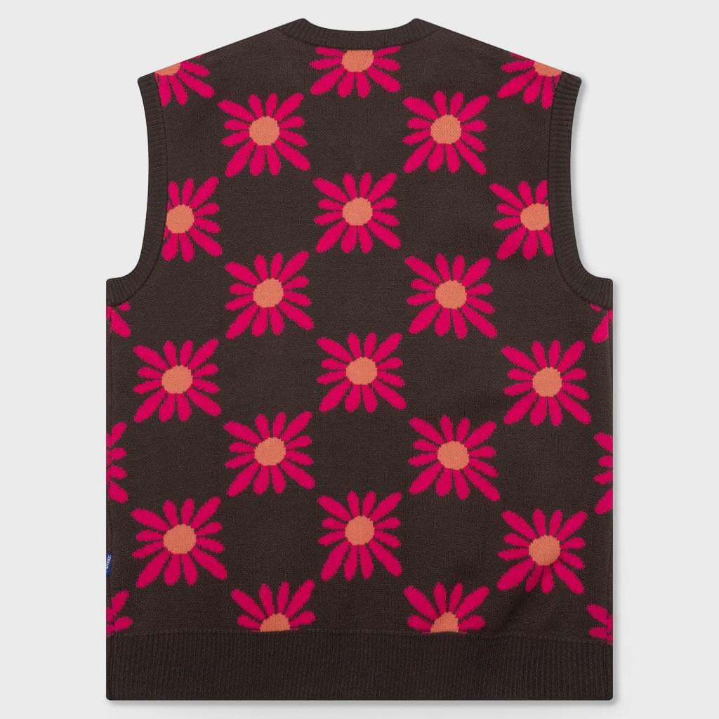 Checkered Floral Sweater Vest - Brown Floral