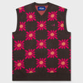 Checkered Floral Sweater Vest - Brown Floral