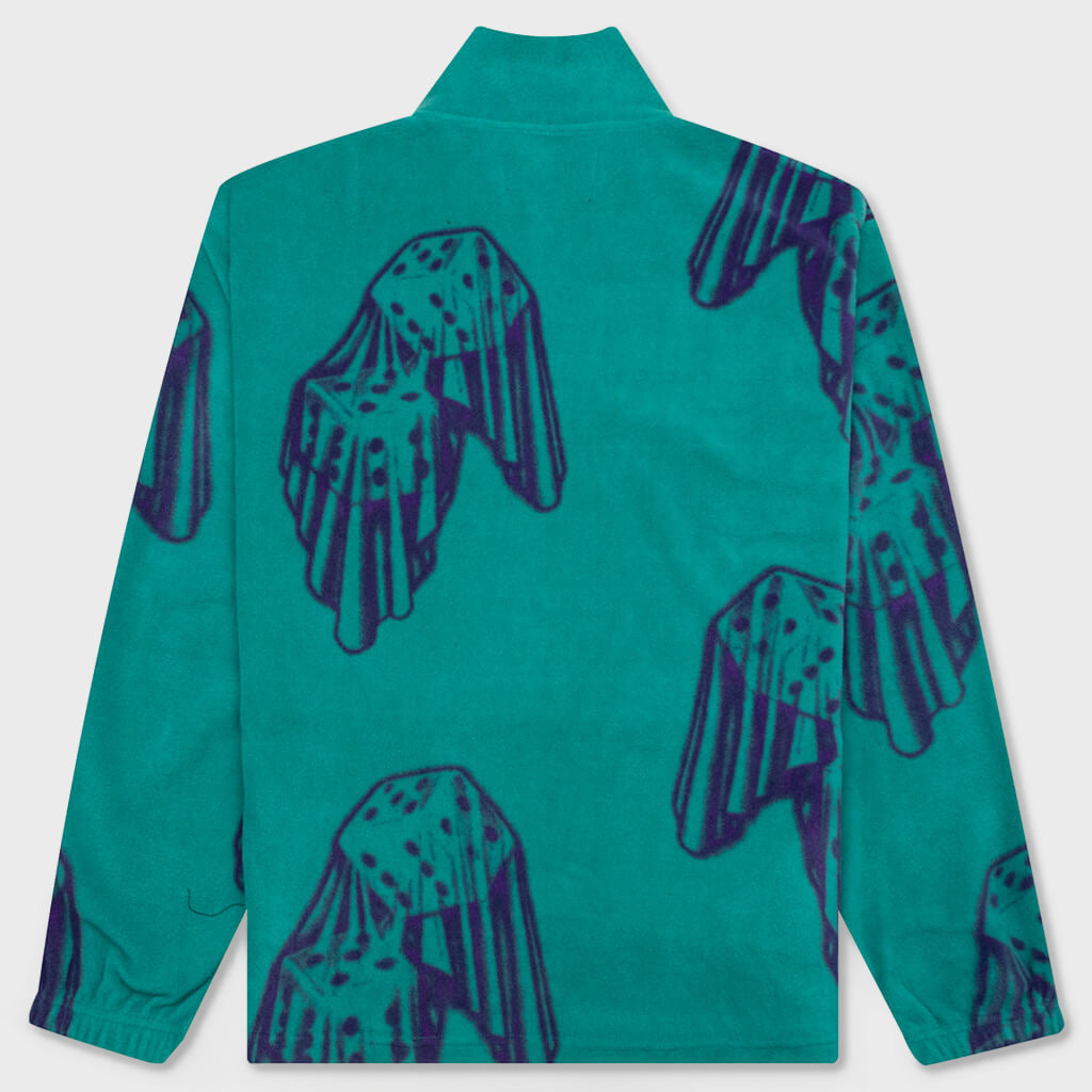 Dice Print Fleece Quarter Zip Pullover - Teal/Purple
