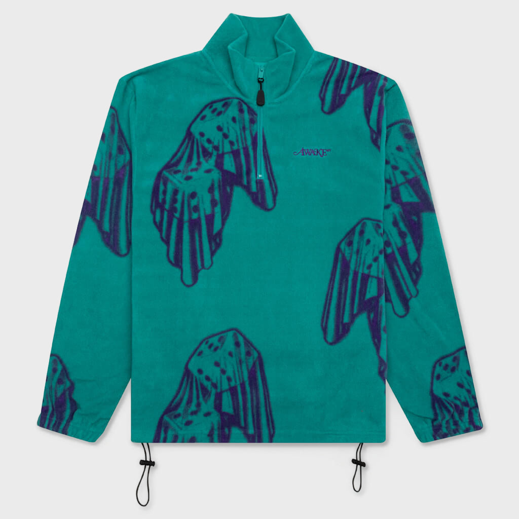 Dice Print Fleece Quarter Zip Pullover - Teal/Purple