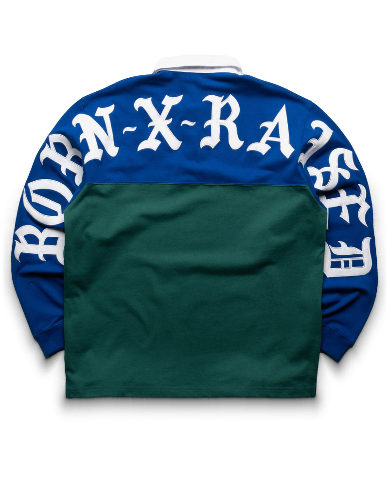 Born x Raised Color Blocked Rugby Shirt - Blue/Green