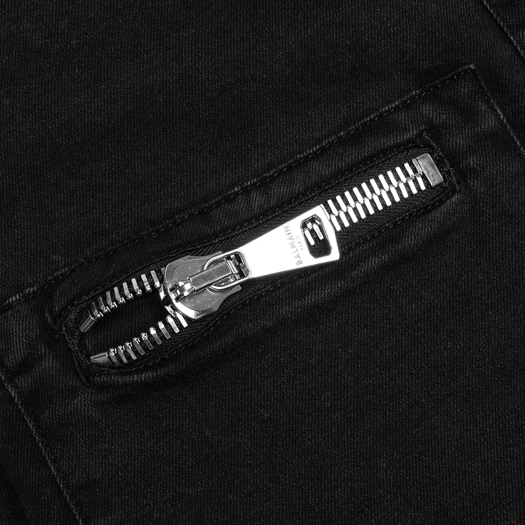 Zipped Pockets Denim Overshirt - Noir Delave