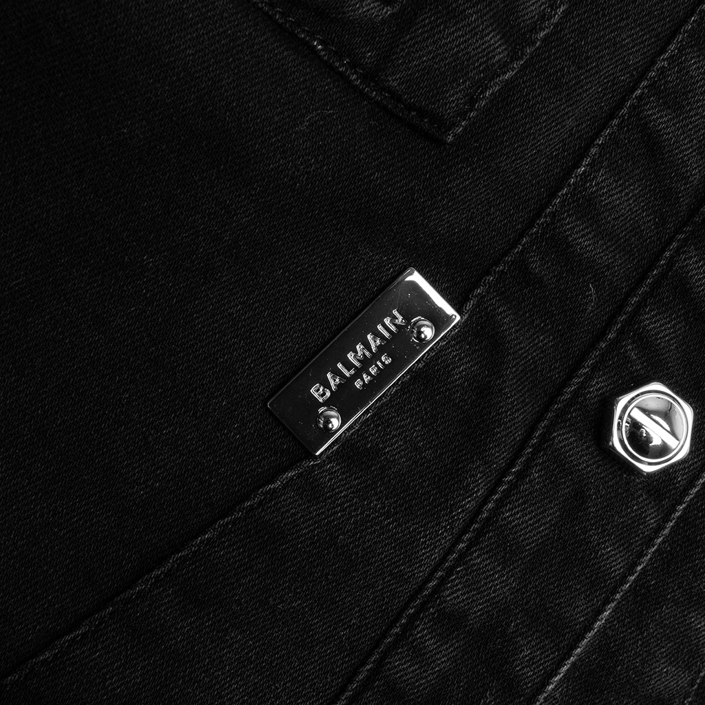 Zipped Pockets Denim Overshirt - Noir Delave