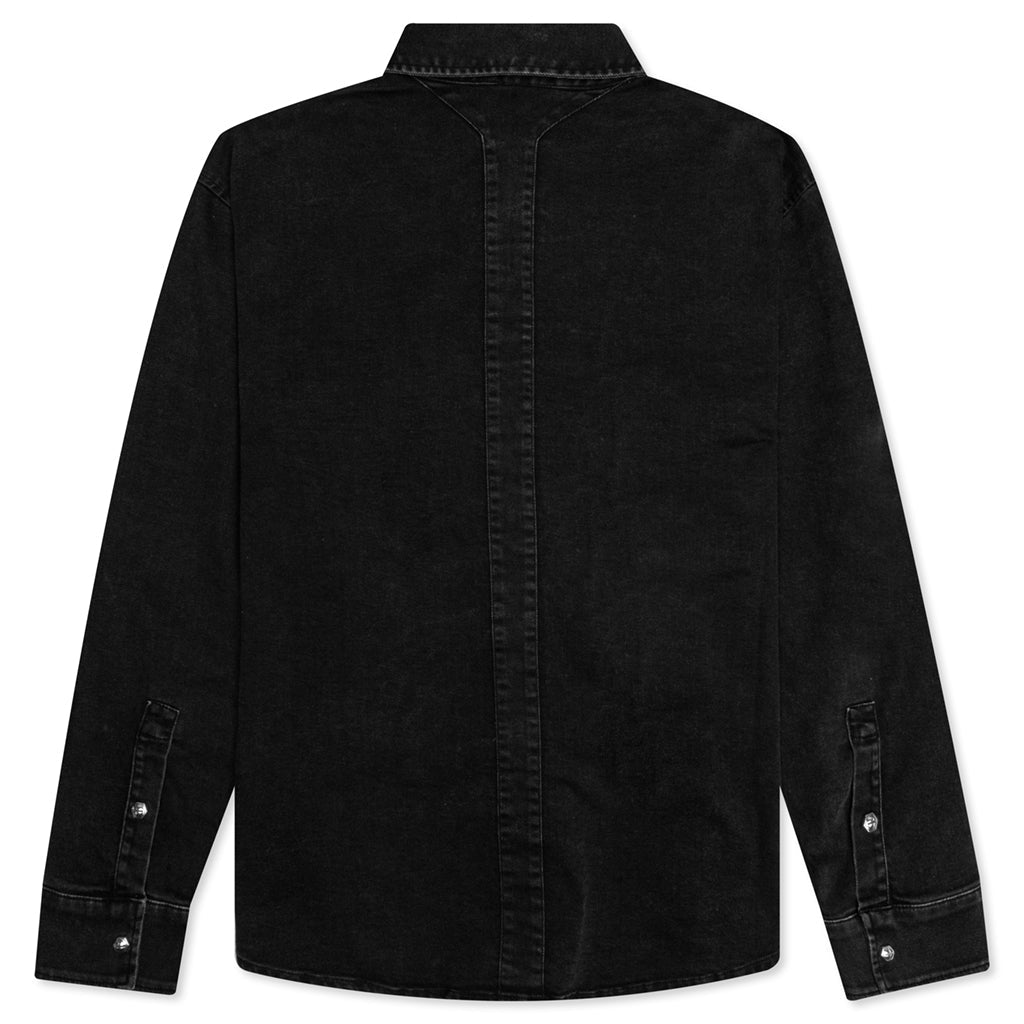 Zipped Pockets Denim Overshirt - Noir Delave
