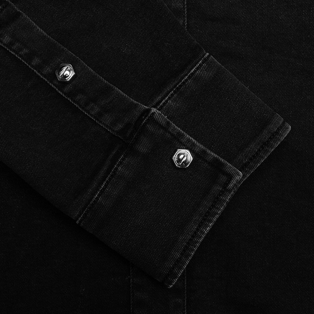 Zipped Pockets Denim Overshirt - Noir Delave