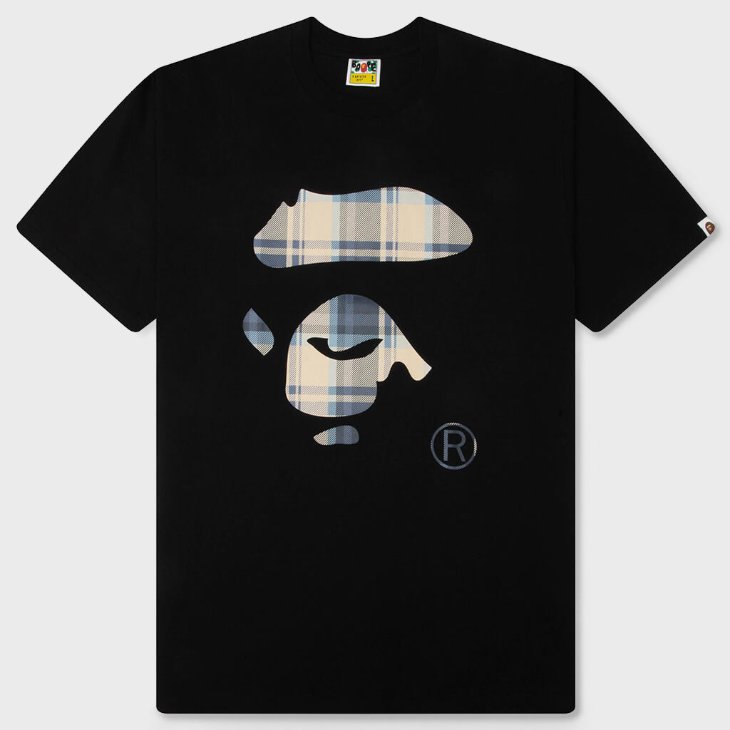 BAPE Check Ape Face Tee - Black/Blue