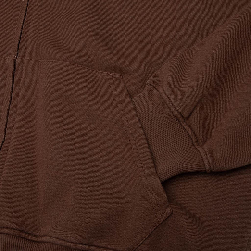Big Neck Logo Zip Loose Hoodie - Brown/Off White