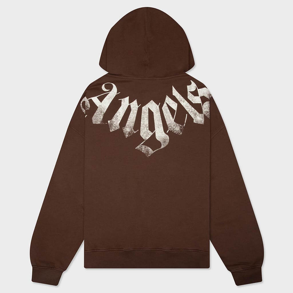 Big Neck Logo Zip Loose Hoodie - Brown/Off White