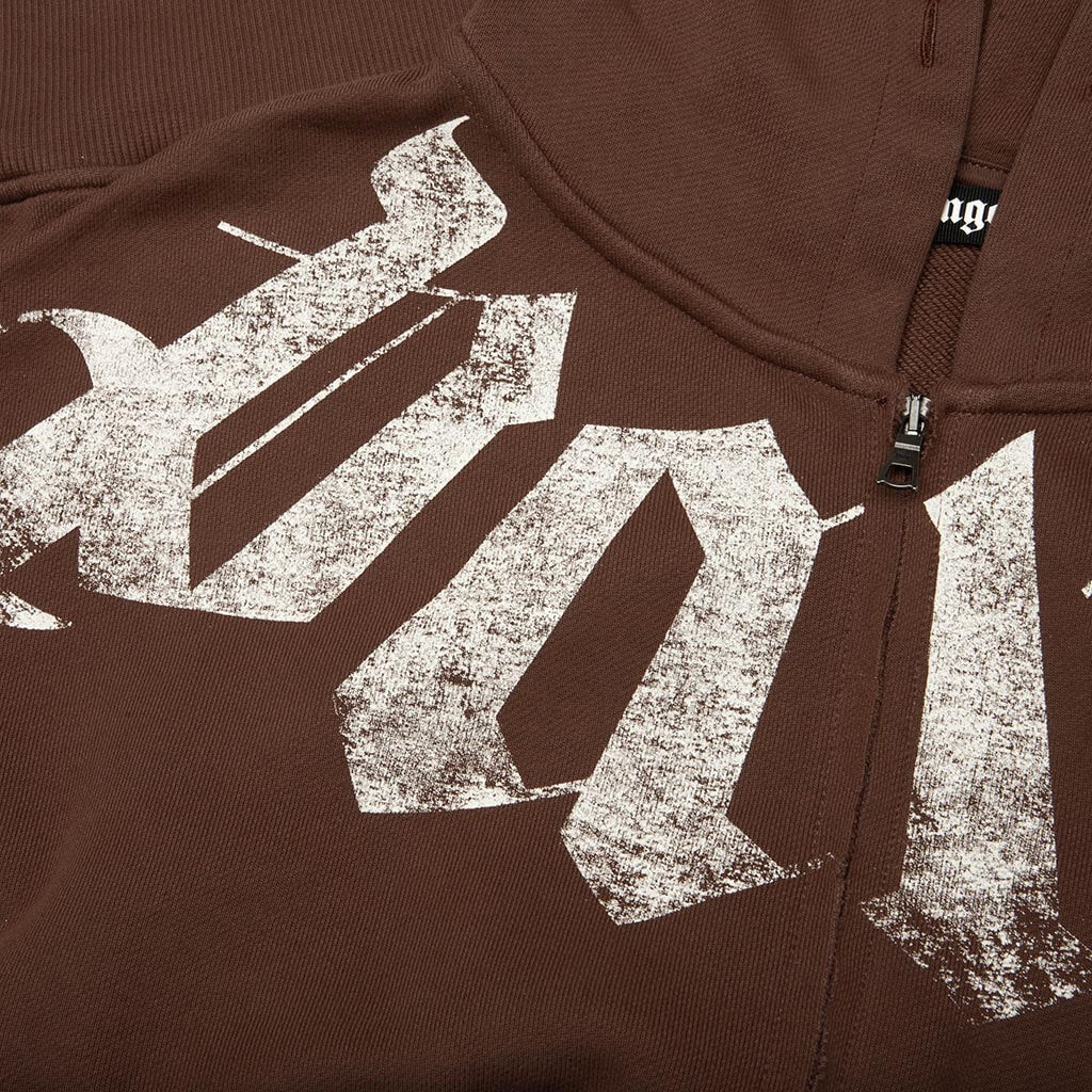 Big Neck Logo Zip Loose Hoodie - Brown/Off White