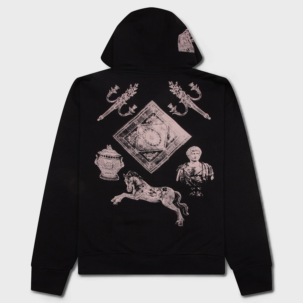 Fleece Zipped Hoodie with Hubert Objects Print- Black