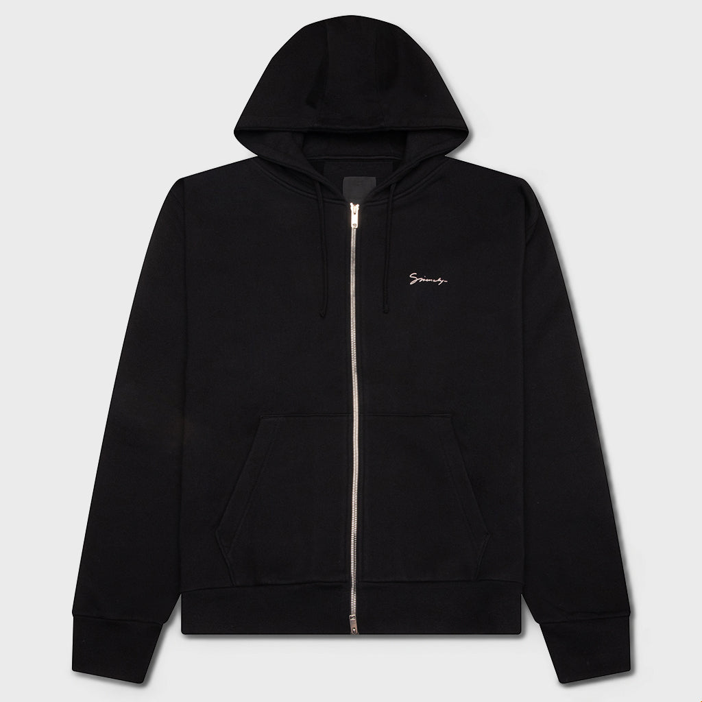 Fleece Zipped Hoodie with Hubert Objects Print- Black