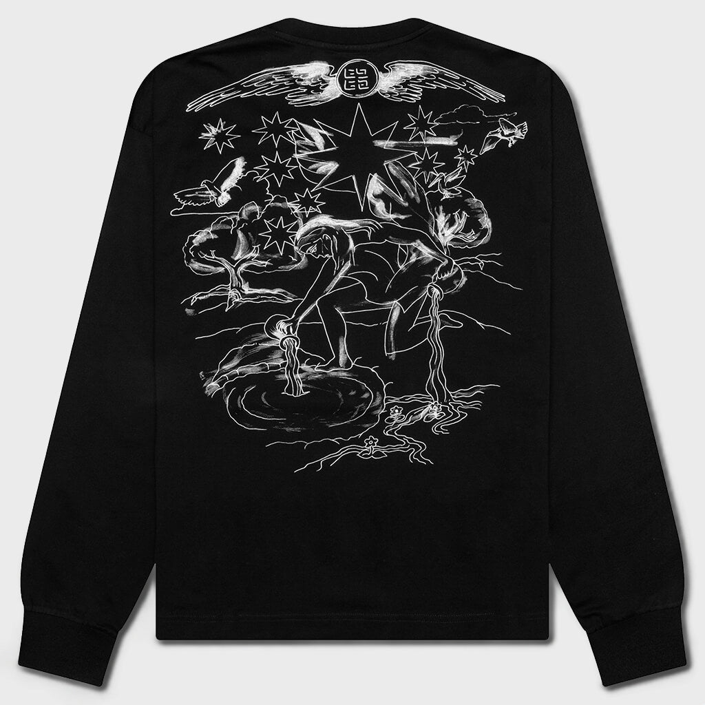 Tarot Print Boxy Fit Long Sleeve T-Shirt - Black