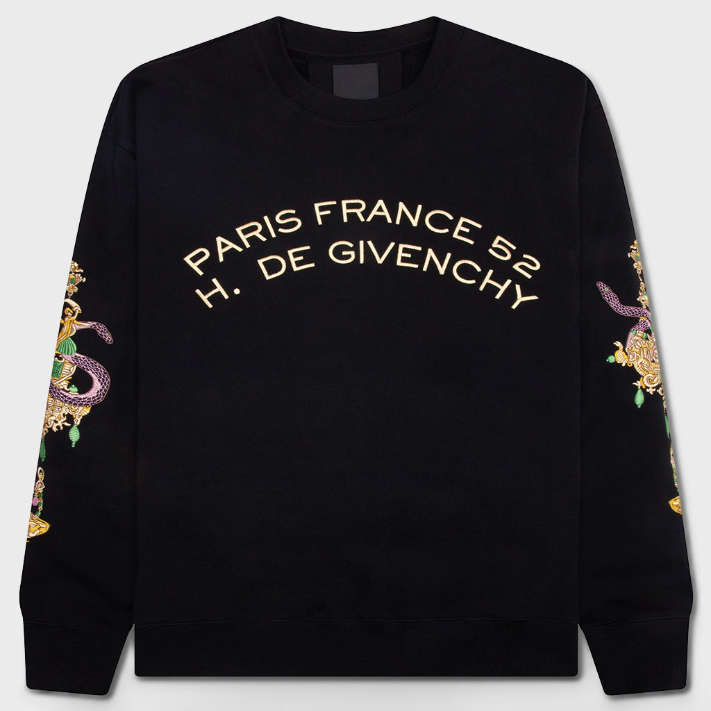 Fleece Sweatshirt with Chandelier and Snake - Black