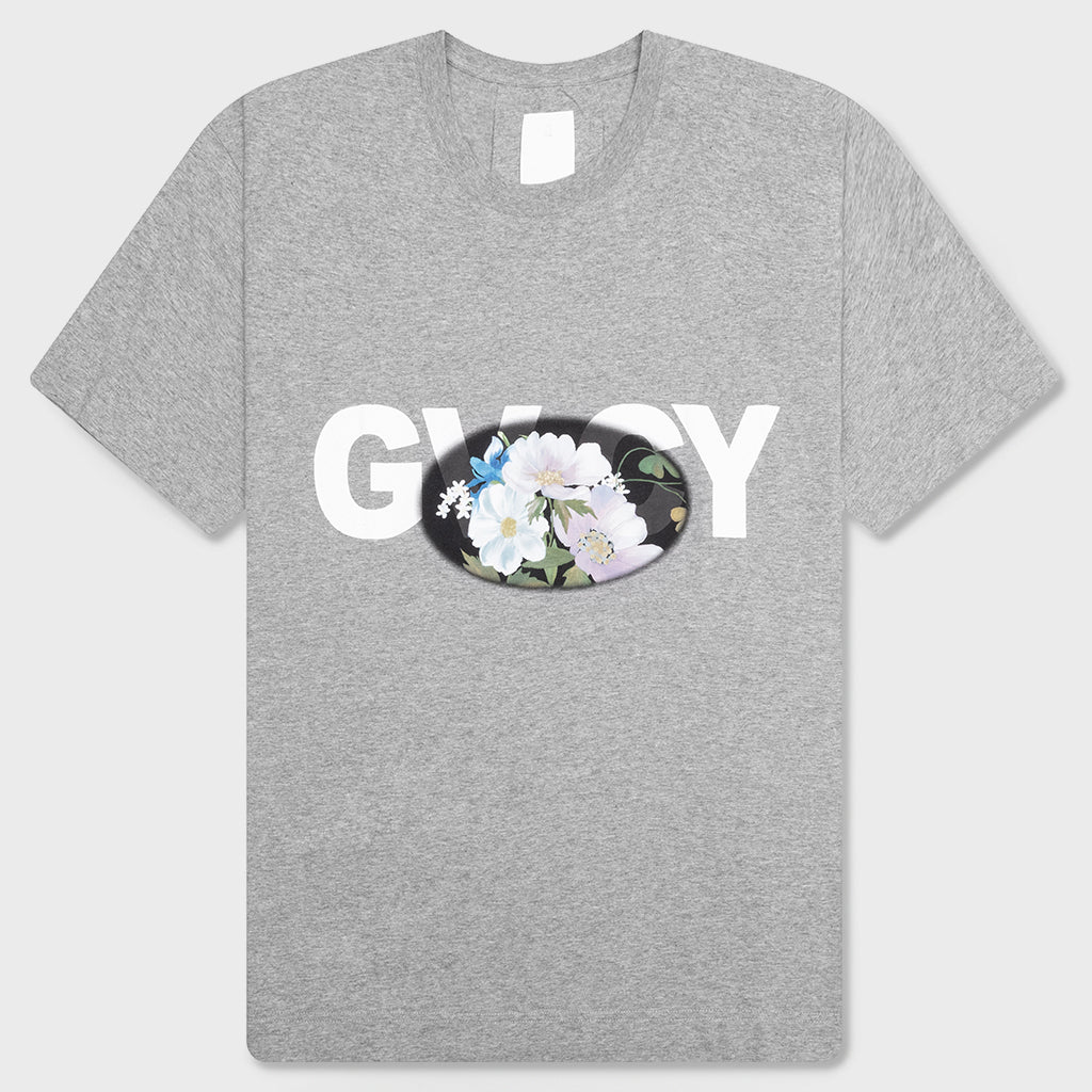 GVCY Floral Printed Crewneck T-Shirt - Light Grey Melange