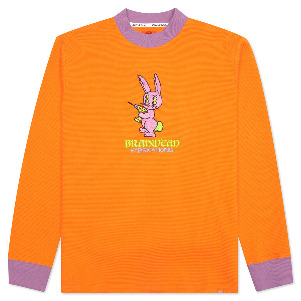 Bunny Drill Embroidered Waffle Mockneck Long Sleeve - Burnt Orange