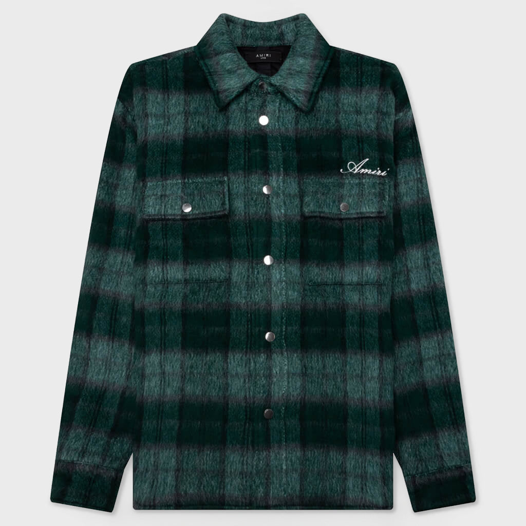 Brushed Plaid Overshirt - Aqua Multi