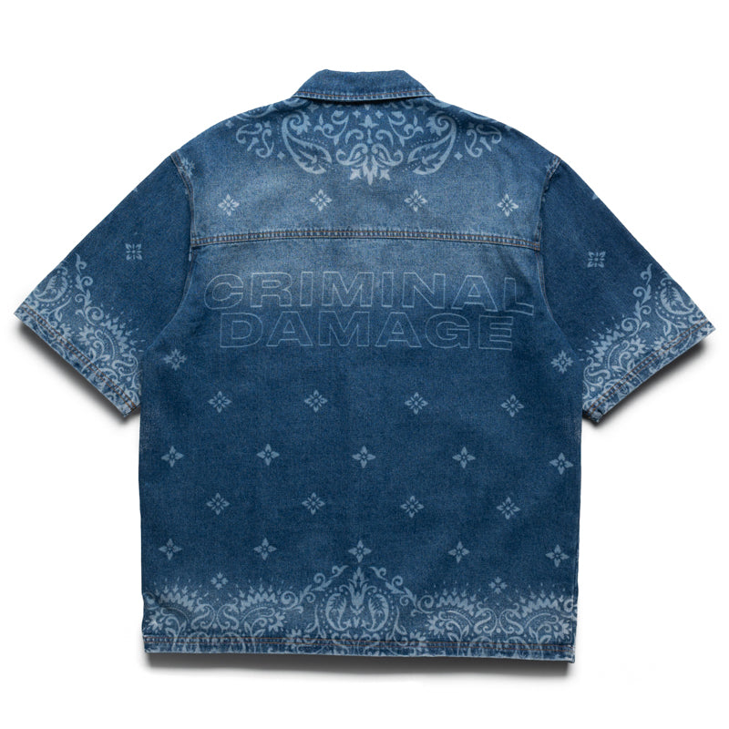 Criminal Damage Laser Print Denim Shirt - Mid Blue