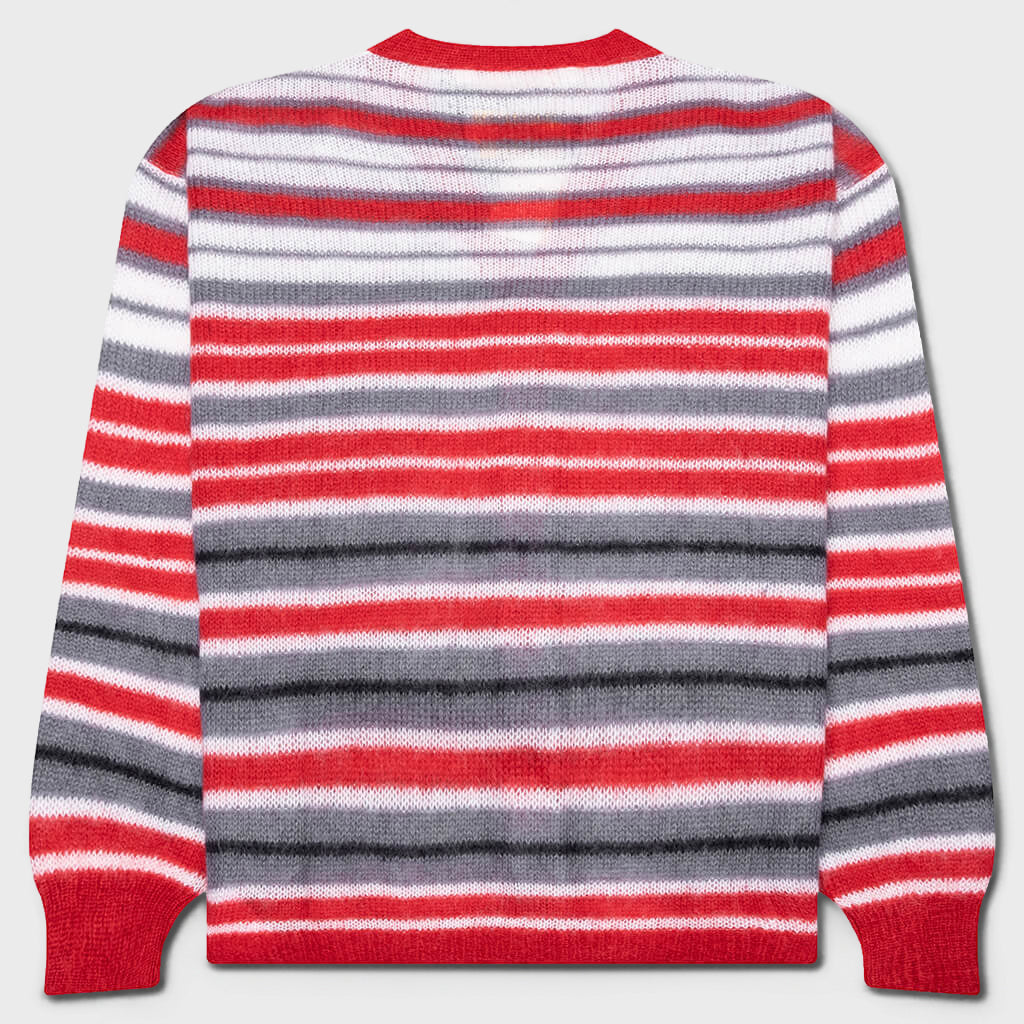 Logo-Embroidered Striped Mohair-Blend Cardigan - Red/Grey