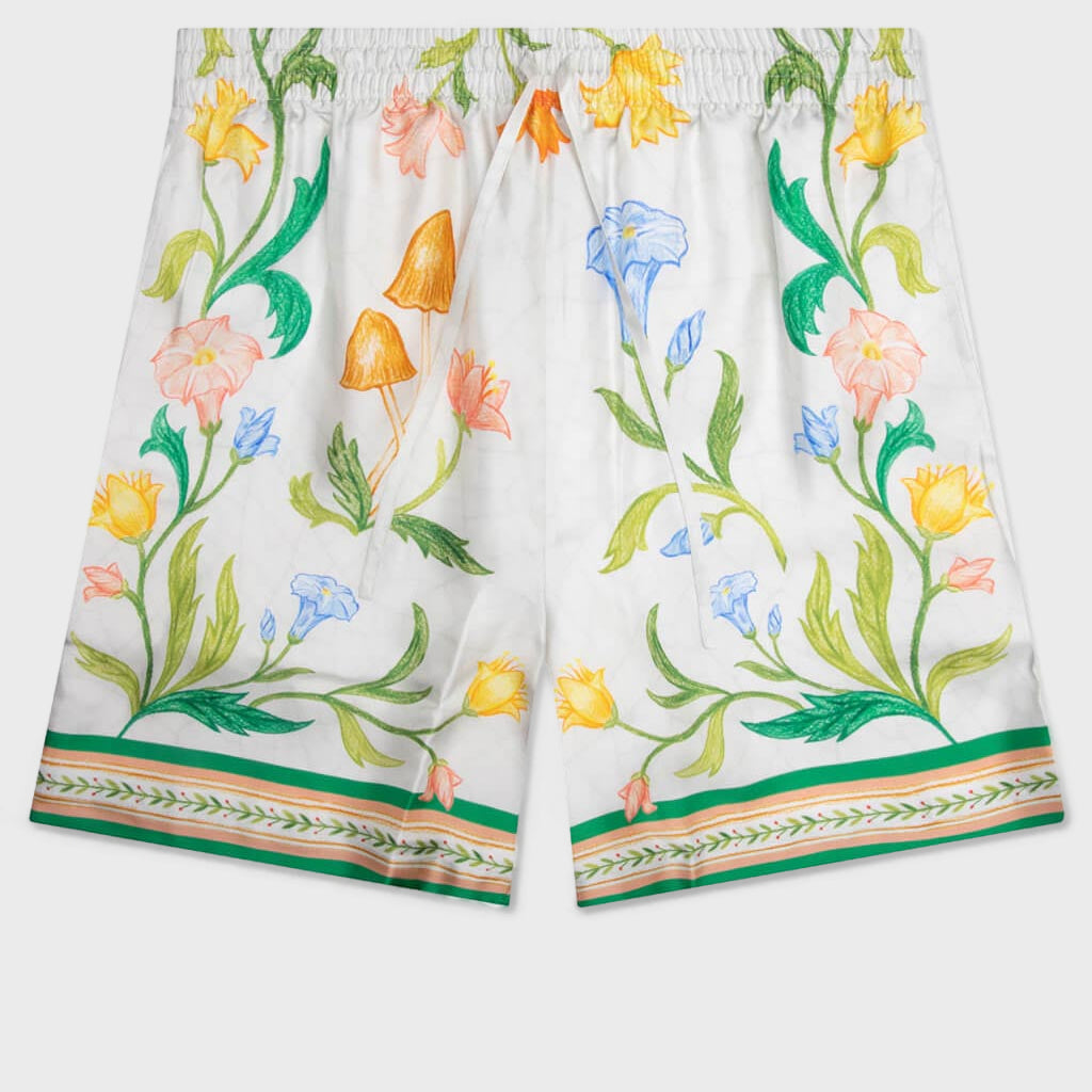 L'Arche Fleurie Silk Twill Shorts - Multi