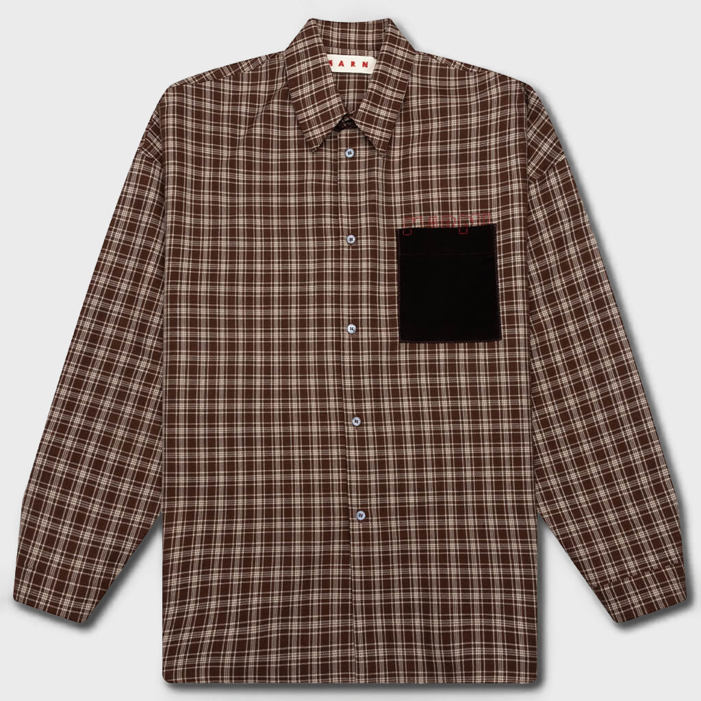 Check Grain De Poudre Wool Shirt - Maroon
