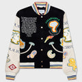 Chenille Embroidered Patchwork Bomber Jacket - Navy/Off-White