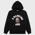College Puffy Relaxed Fit Pullover Hoodie - Black