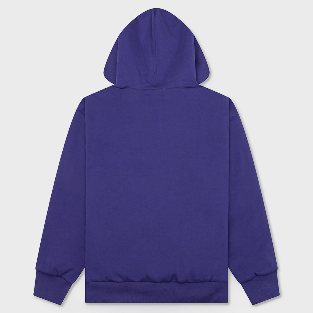 College Puffy Relaxed Fit Pullover Hoodie - Blue