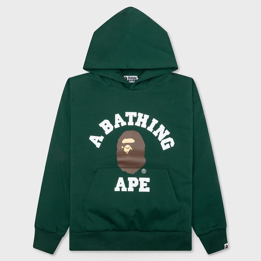 College Puffy Relaxed Fit Pullover Hoodie - Green