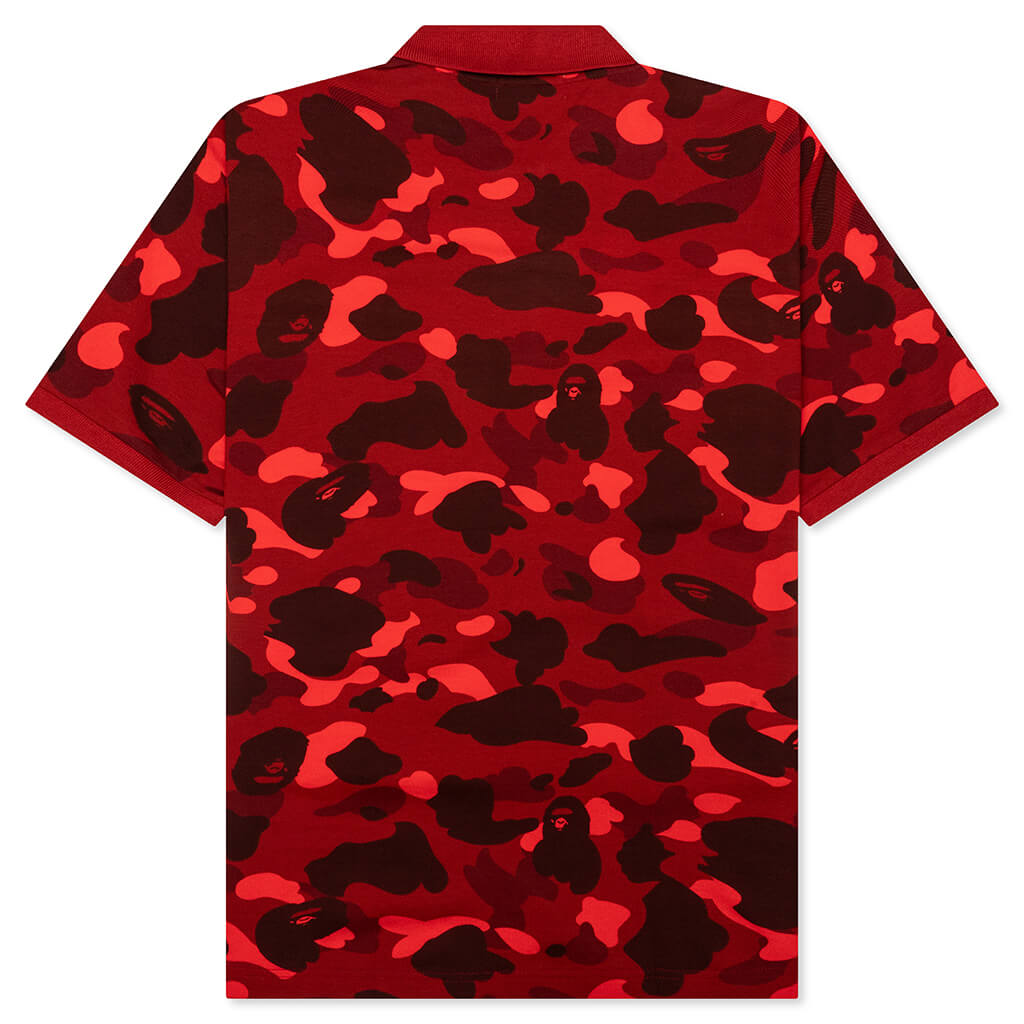 Color Camo Large Ape Head Relaxed Fit Polo Shirt - Red