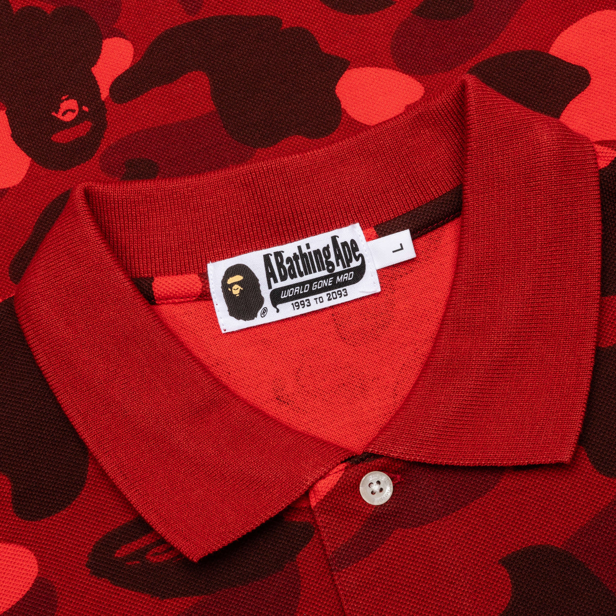 Color Camo Large Ape Head Relaxed Fit Polo Shirt - Red