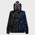 Color Camo Separate Shark Full Zip Hoodie - Black/Navy