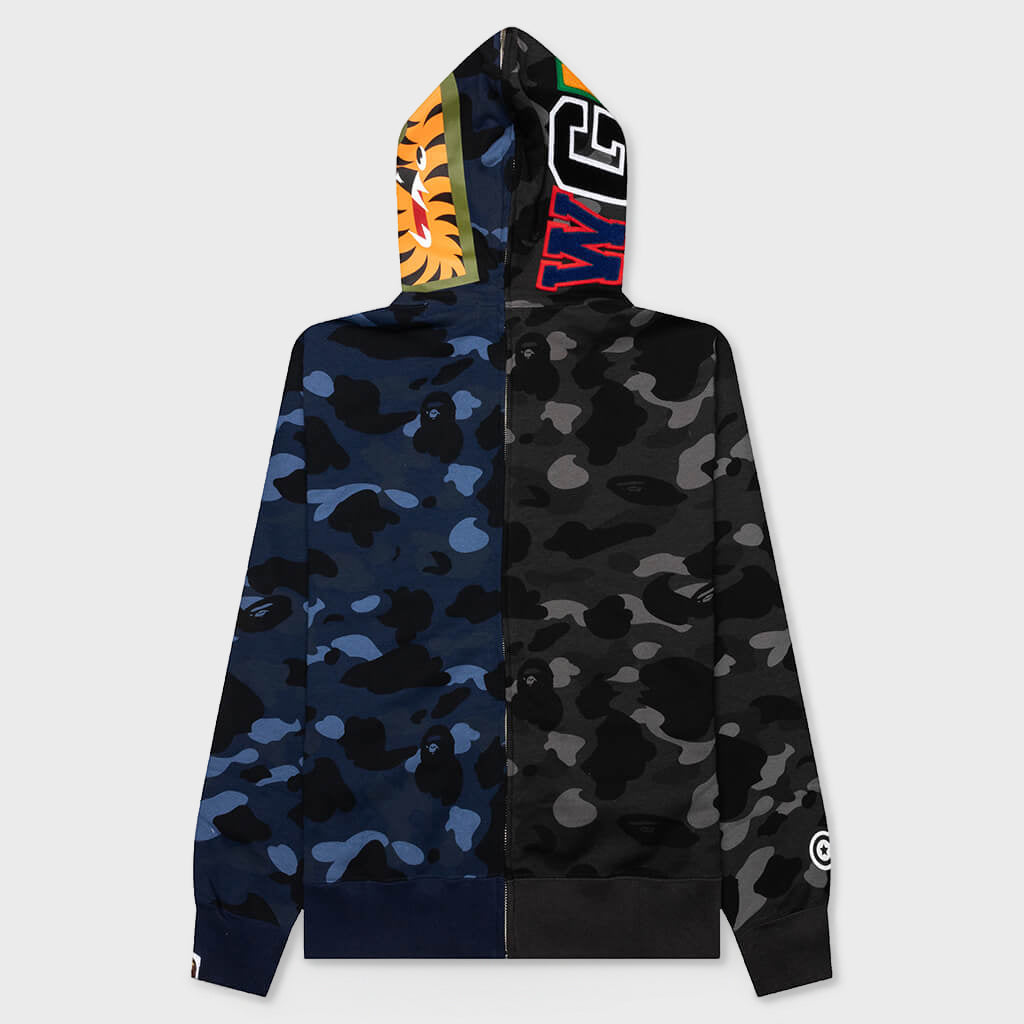 Color Camo Separate Shark Full Zip Hoodie - Black/Navy