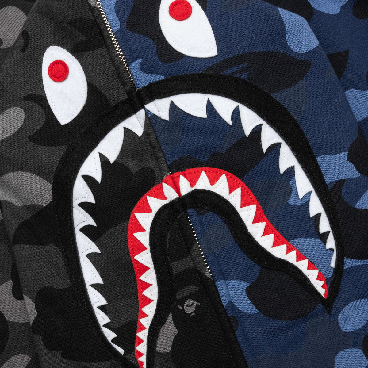 Color Camo Separate Shark Full Zip Hoodie - Black/Navy
