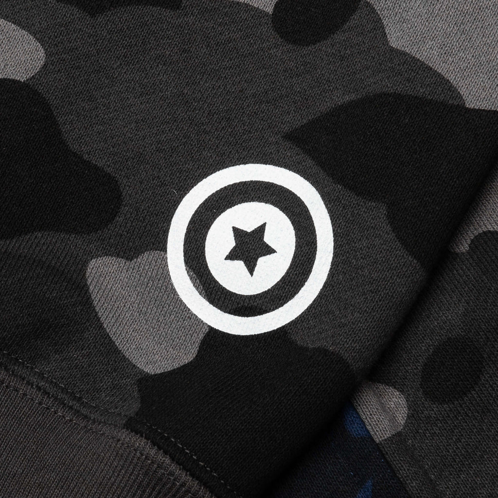 Color Camo Separate Shark Full Zip Hoodie - Black/Navy