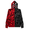 Color Camo Separate Shark Full Zip Hoodie - Red/Black