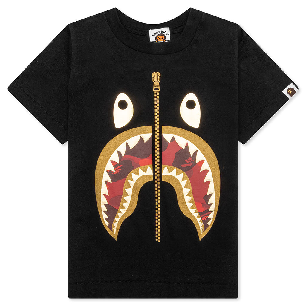 Kid's Color Camo Shark Tee - Black/Red