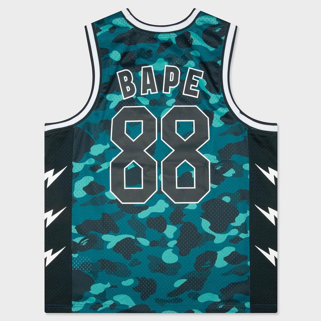 Color Camo Mesh Multi Logo Relaxed Fit Tank Top - Green