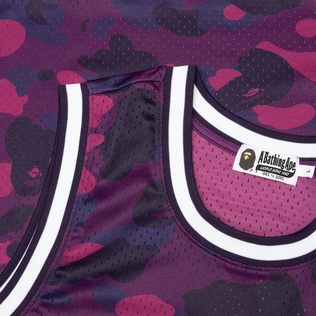 Color Camo Mesh Multi Logo Relaxed Fit Tank Top - Purple