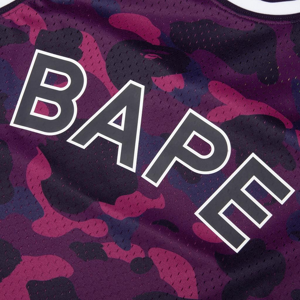 Color Camo Mesh Multi Logo Relaxed Fit Tank Top - Purple