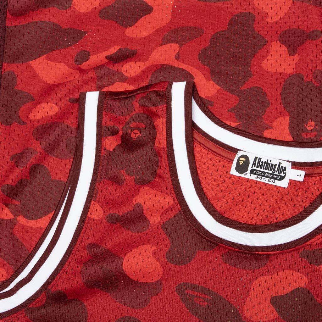 Color Camo Mesh Multi Logo Relaxed Fit Tank Top - Red