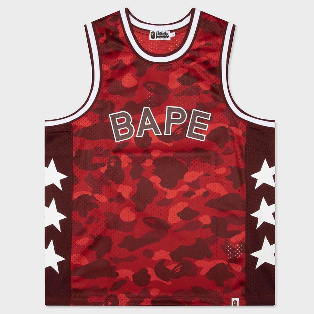 Color Camo Mesh Multi Logo Relaxed Fit Tank Top - Red