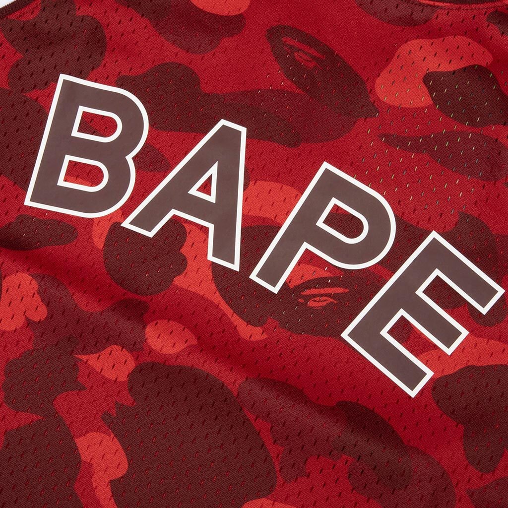 Color Camo Mesh Multi Logo Relaxed Fit Tank Top - Red