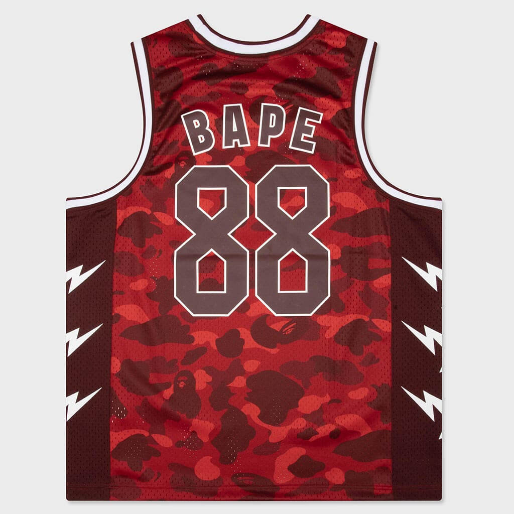Color Camo Mesh Multi Logo Relaxed Fit Tank Top - Red
