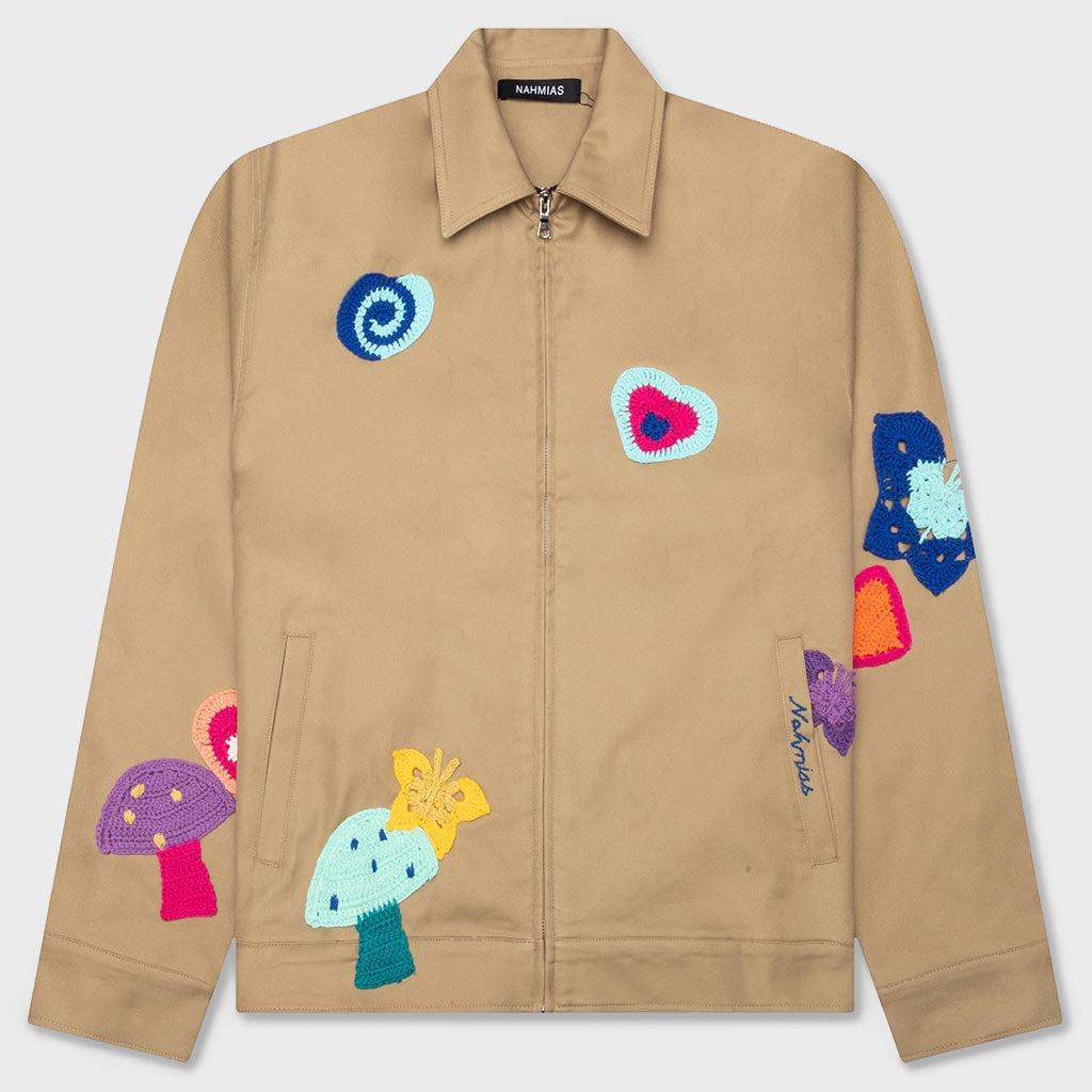Crochet Patch Worker Jacket - Sand
