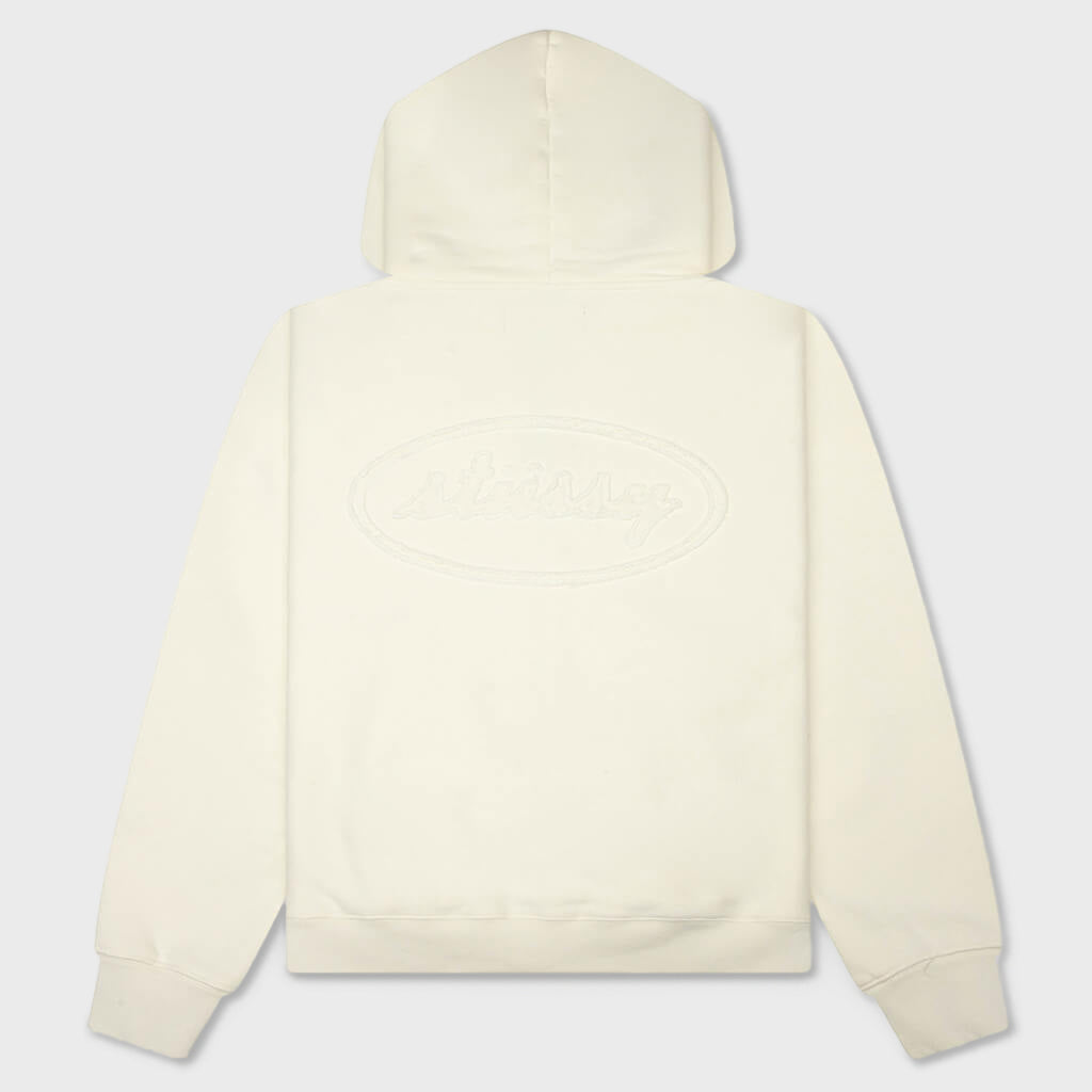 Cursive Applique Zip Hood - Natural