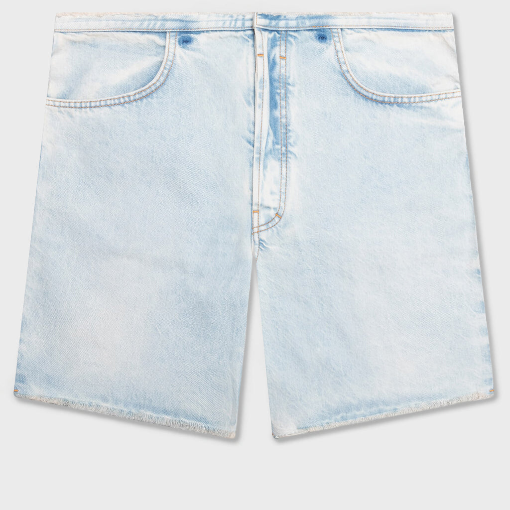 Cutted Belt Low Rise Denim Shorts - Pale Blue