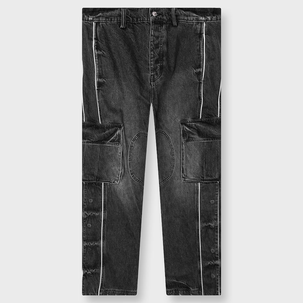 Denim Track Logo Cargo Pants - Dark Wash