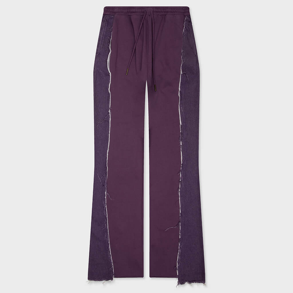 Denim Panel Flare Sweatpant - Purple