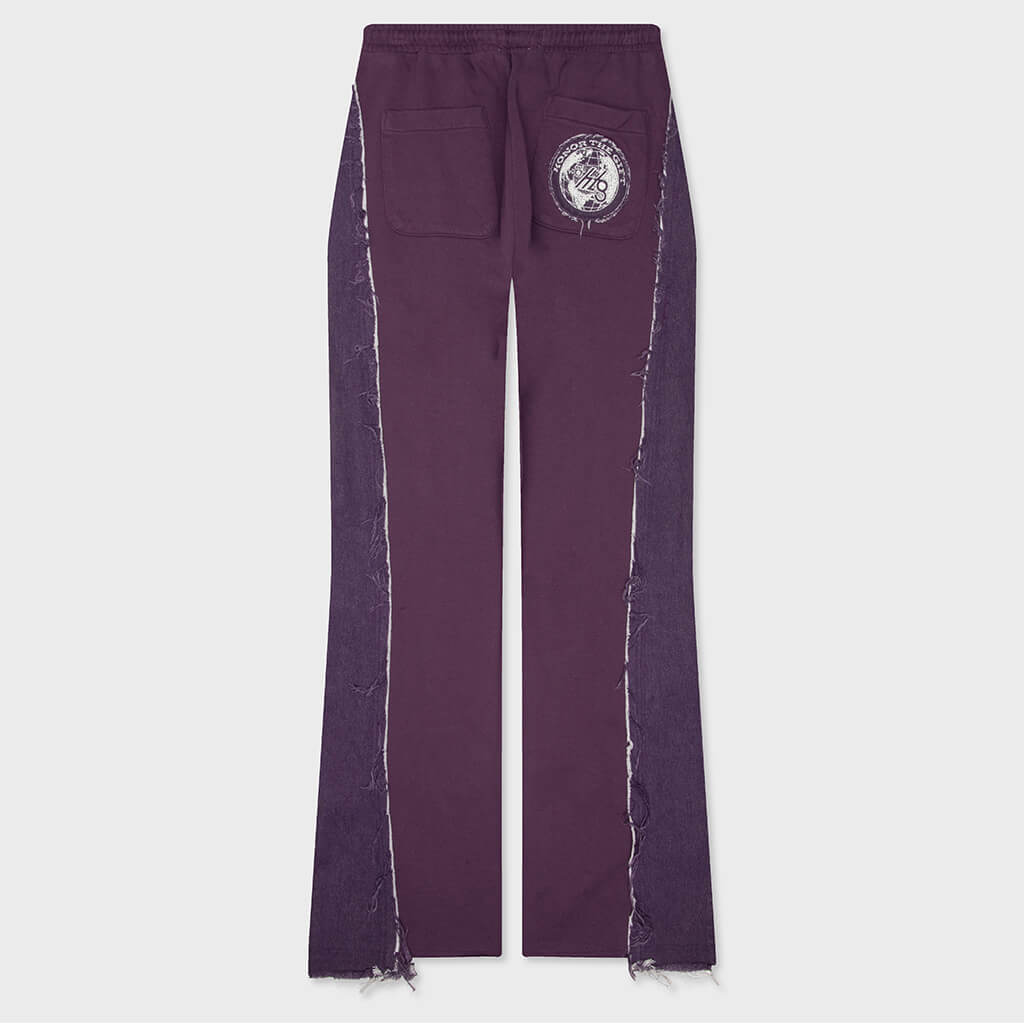 Denim Panel Flare Sweatpant - Purple